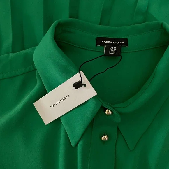 NWT!! KAREN MILLEN Soft Tailored Pleated Sleeveless Shirt Dress Solid Green US 8 - Picture 12 of 16